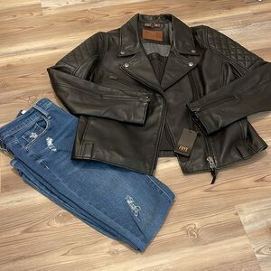SOLD! FRYE 100% Lambskin LEATHER Motto Biker Jacket Distressed Sz Medium